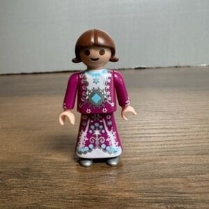 Playmobil Figurine Girl‎ Purple Dress Brown Hair 1998 Geobra Vintage Toy